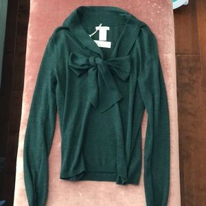 MAX STUDIO dark green blouse sweater bow tie